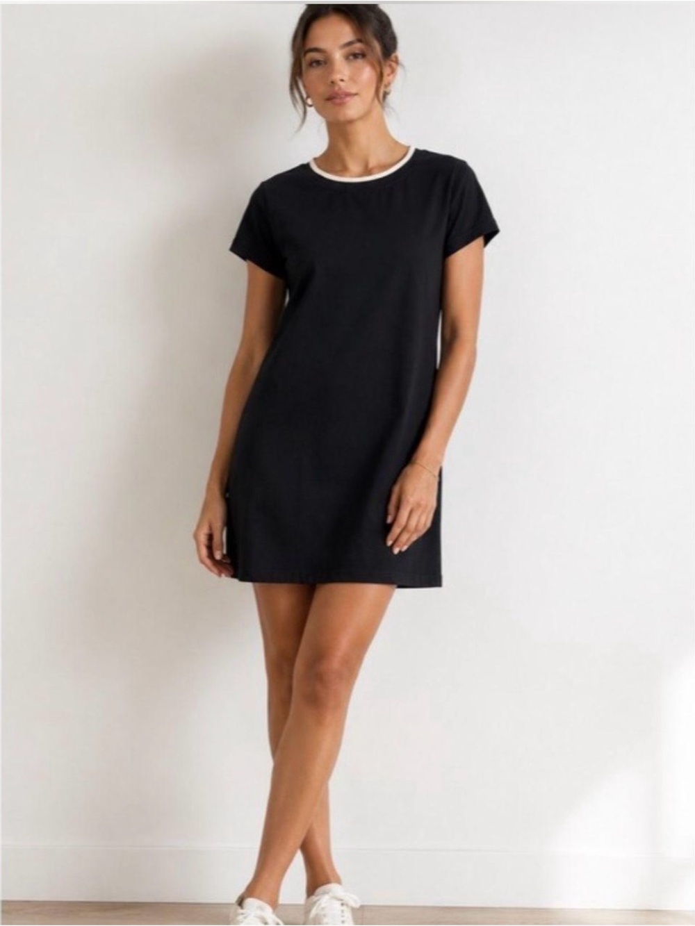 Pomander Place Tuckernuck Black Short Sleeve Cotton T ShirtDress with White Trim